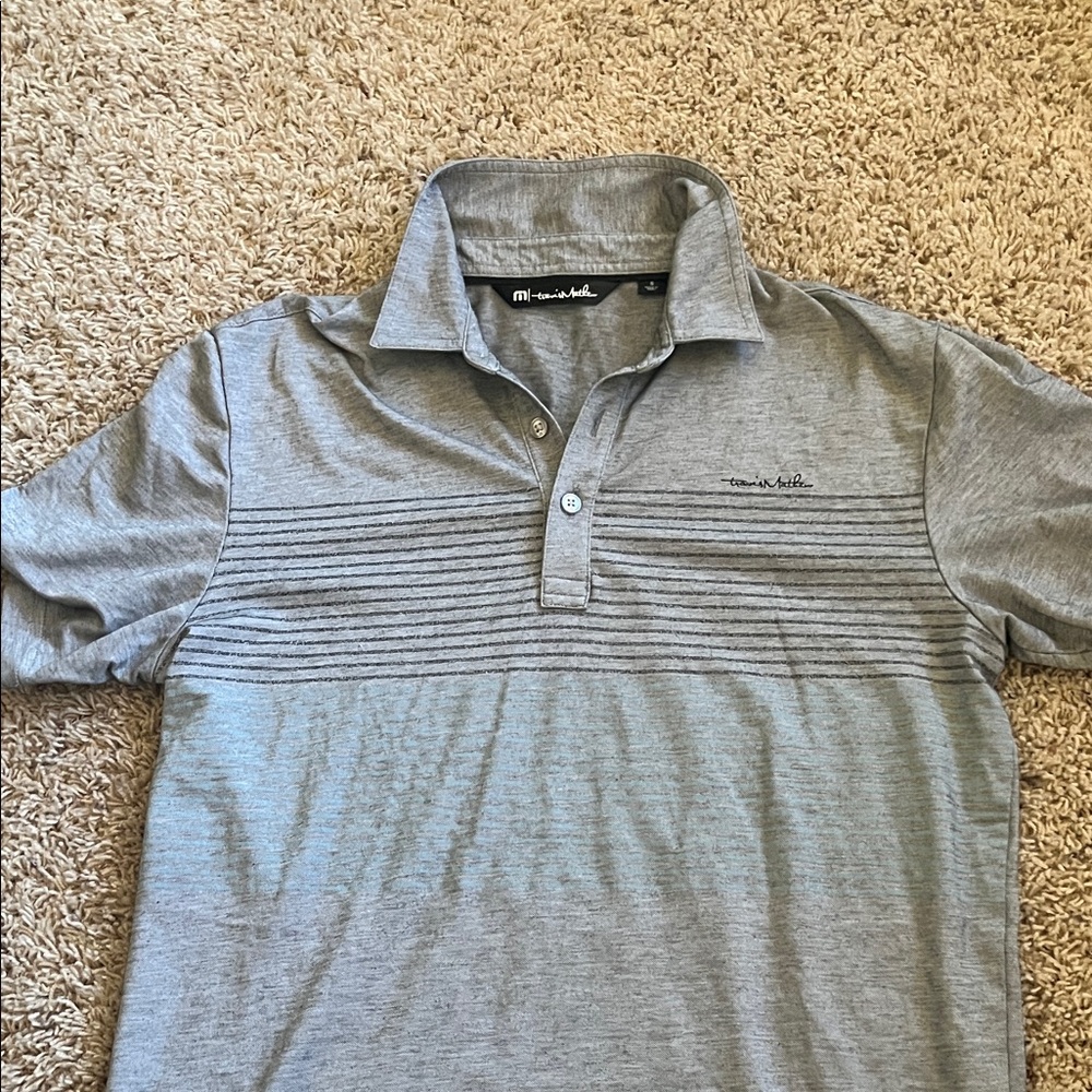 Tommy Bahama Heather Gray Short-Sleeve Polo with Horizontal Stripe Detail